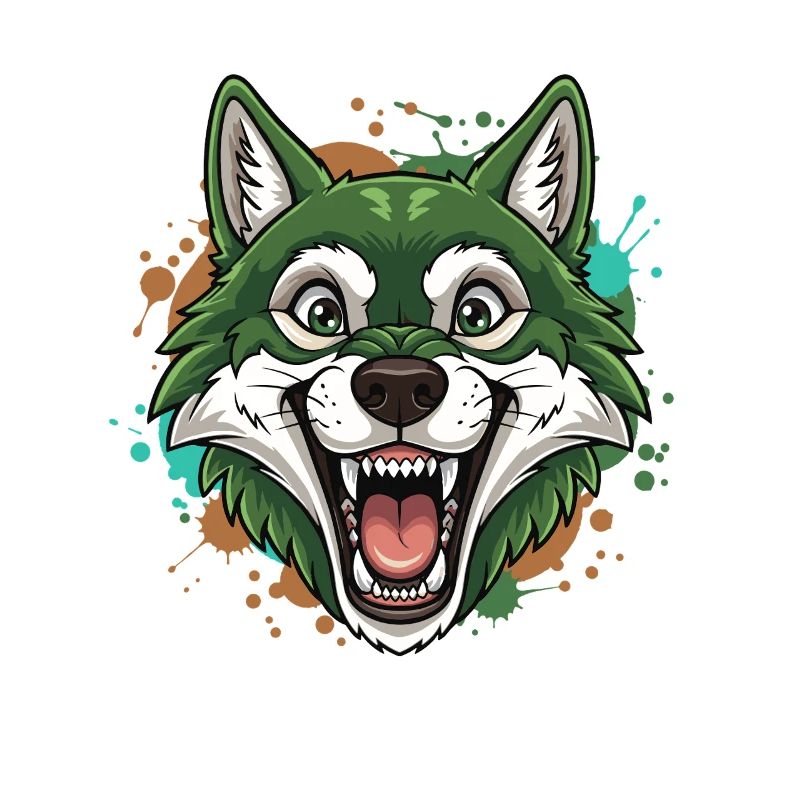 Grüner Wolf mit Farbspritzern