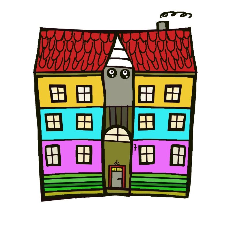 Illustration colorée à plusieurs maisons