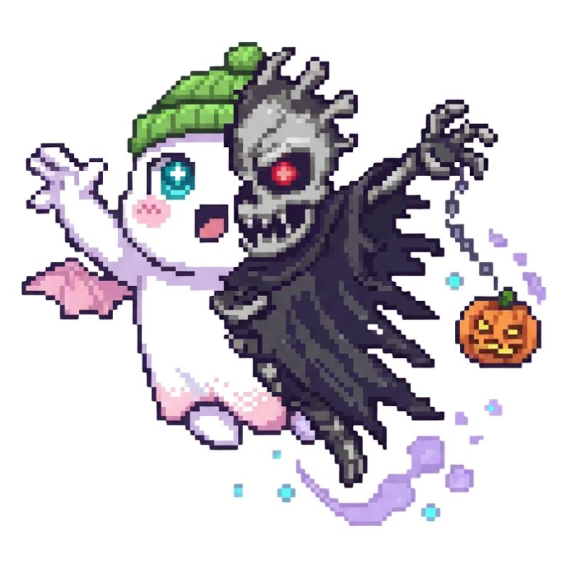 Kawaii & Horror Split Design Pixel Art