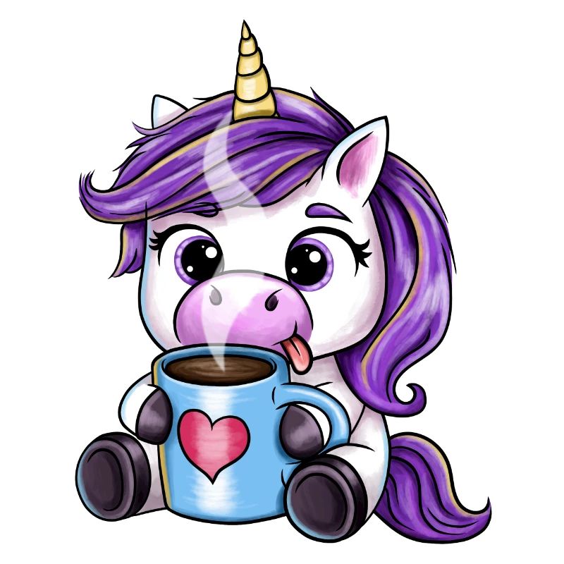 Süßes Einhorn mit Kaffeetasse