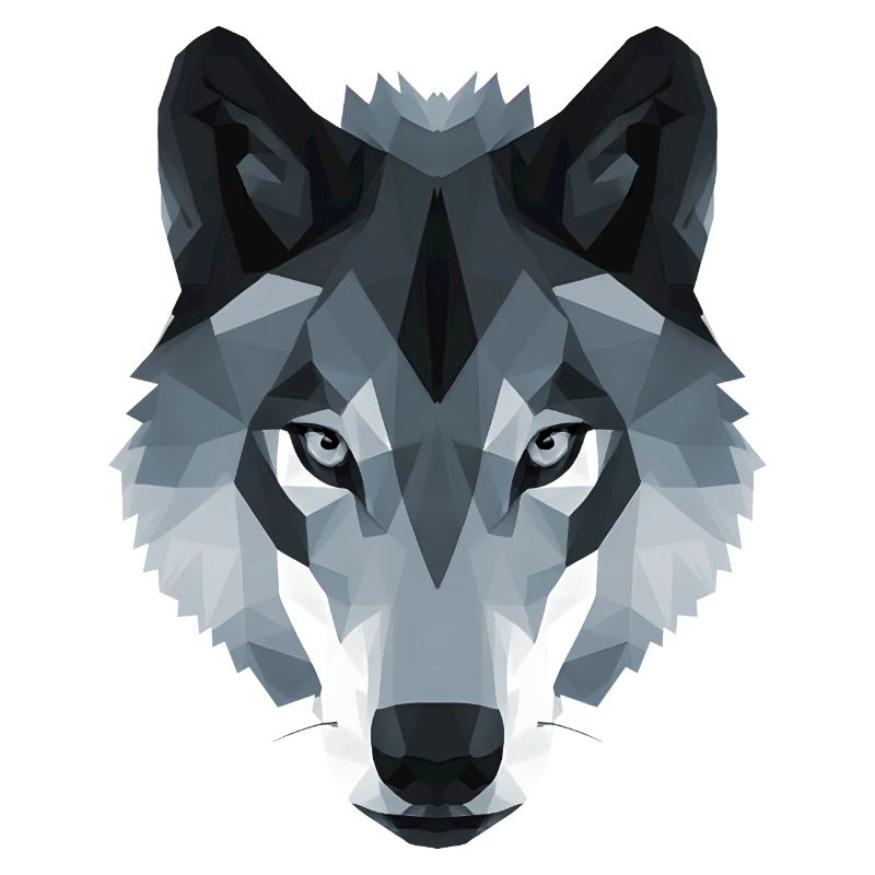 Wolf head low polygon in black and white
