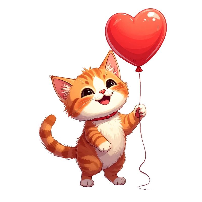Chat avec ballon en forme de cœur pour la Saint-Valentin