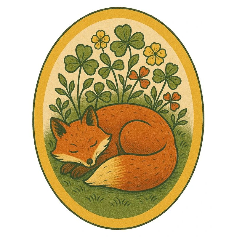 Sleeping Fox Amidst Four Leaf Clovers