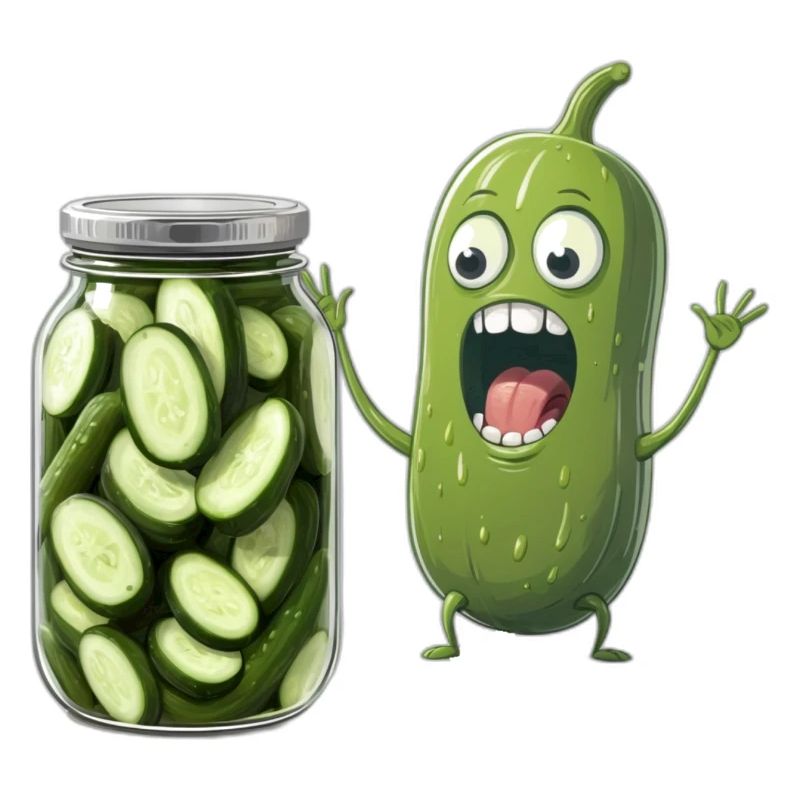 Cornichon réagissant à un pot de cornichons - Amateurs de cornichons