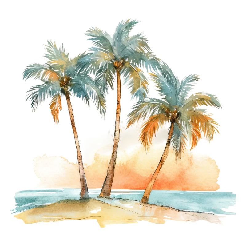 BEACH WITH THREE PALM TREES