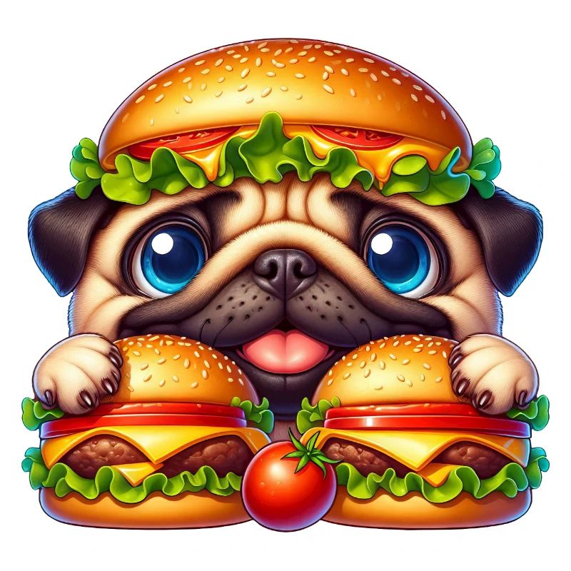 Lustiger Mops mit Burger Fast Food