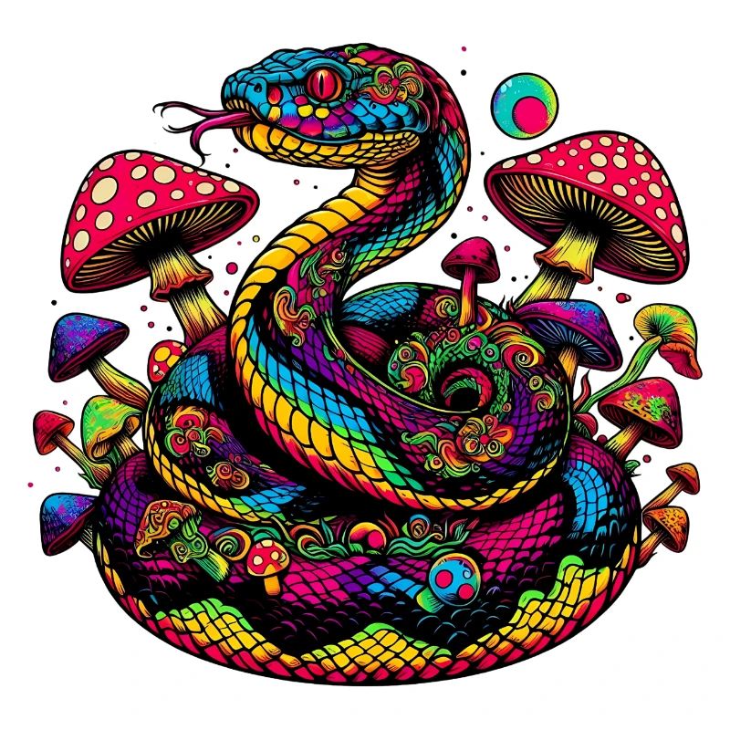 Serpent psychédélique aux champignons