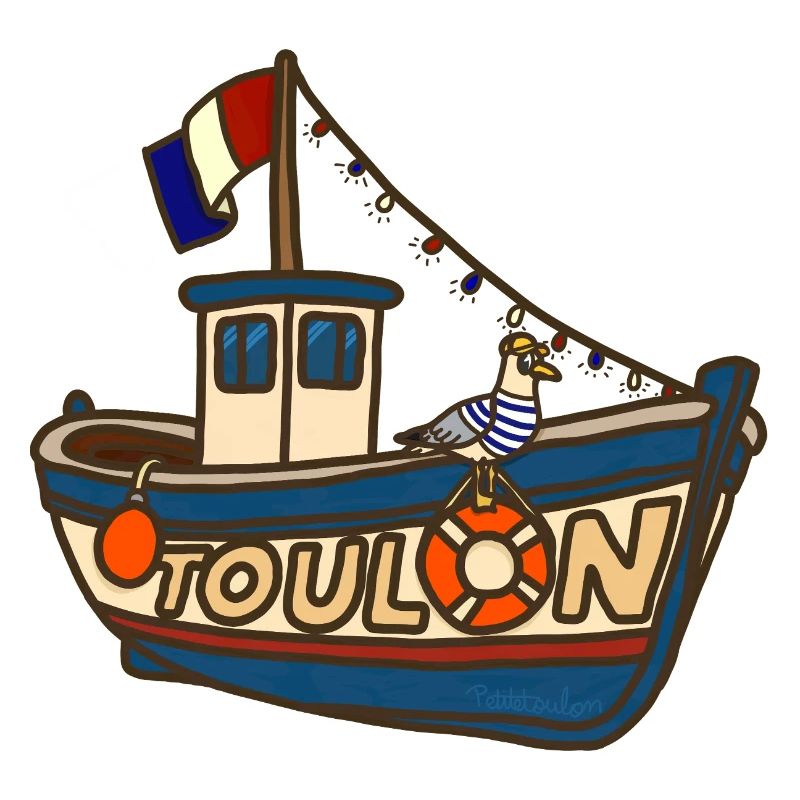 Fischerboot Toulon mit lustiger Möwe