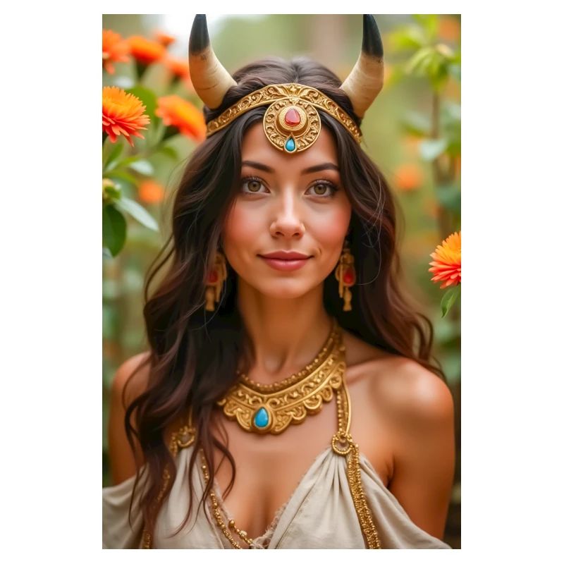 Hathor, coiffe dorée avec disque solaire