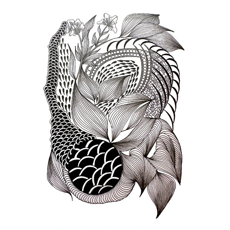 Black and White Leaf Snake Pattern