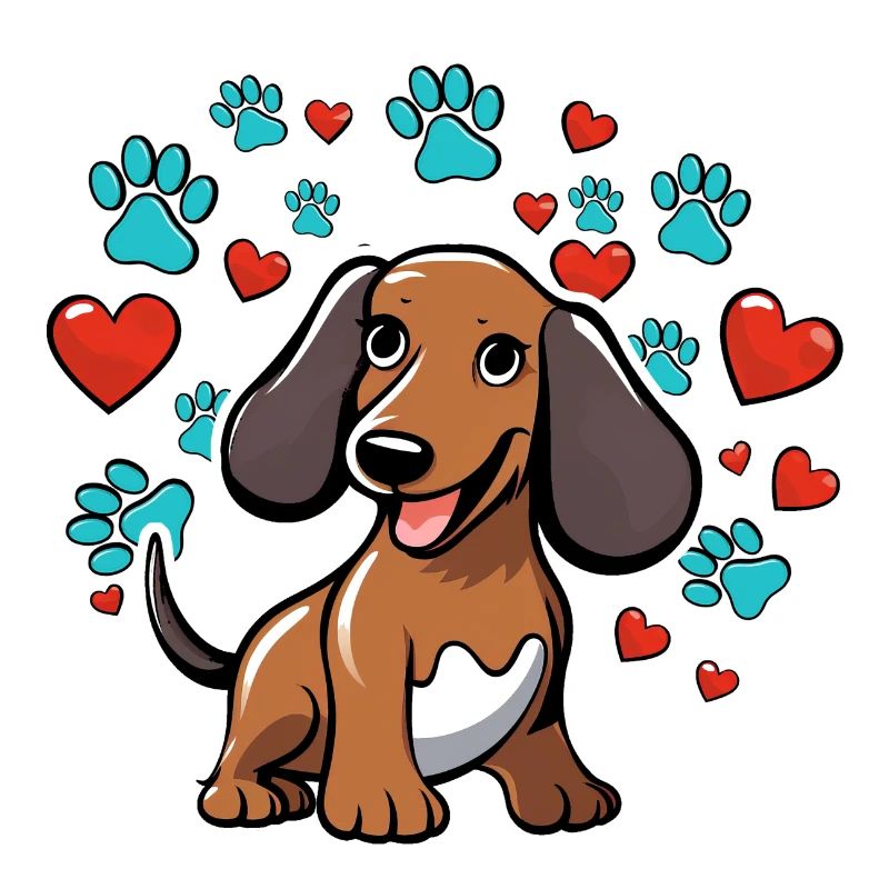 Teckel mignon avec des cœurs