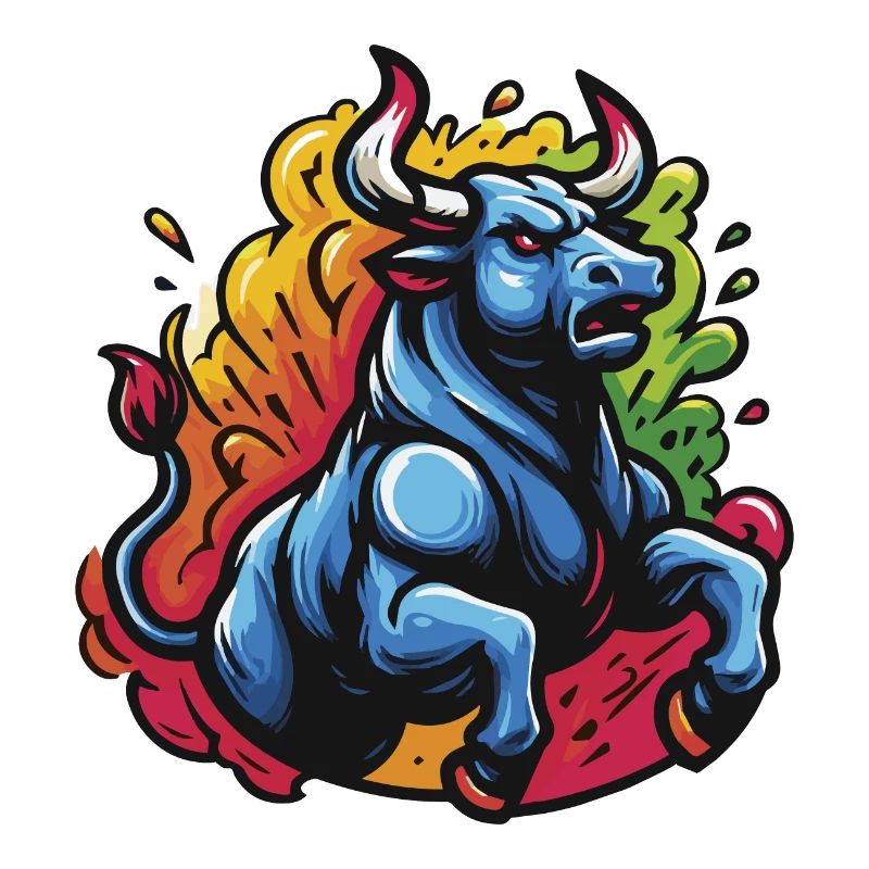 Farbenfroher wütender Stier - 1