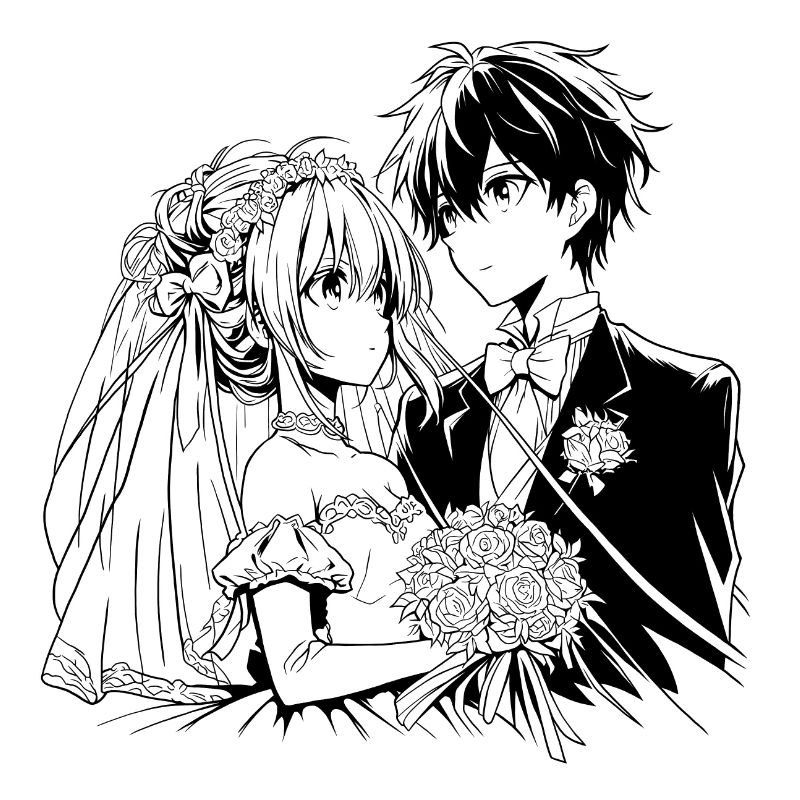 Bride and Groom Anime Illustration