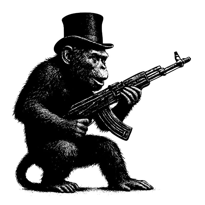 Singe avec mitrailleuse