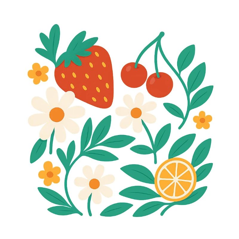 Fruchtblüte – Florales Design mit Erdbeere, Kirsch