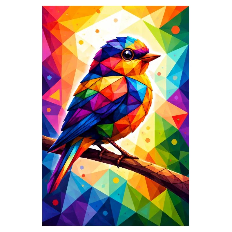 Farbenfroher Vogel im geometrischen Mosaik