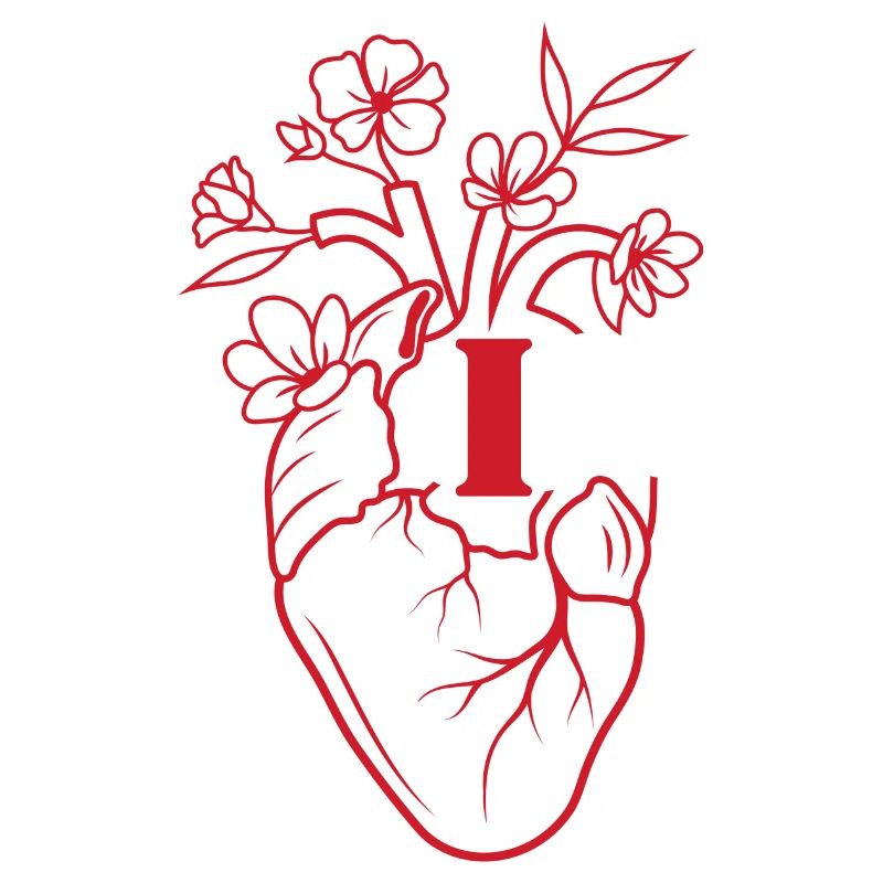 Buchstabe i Herz rote florale Anatomie