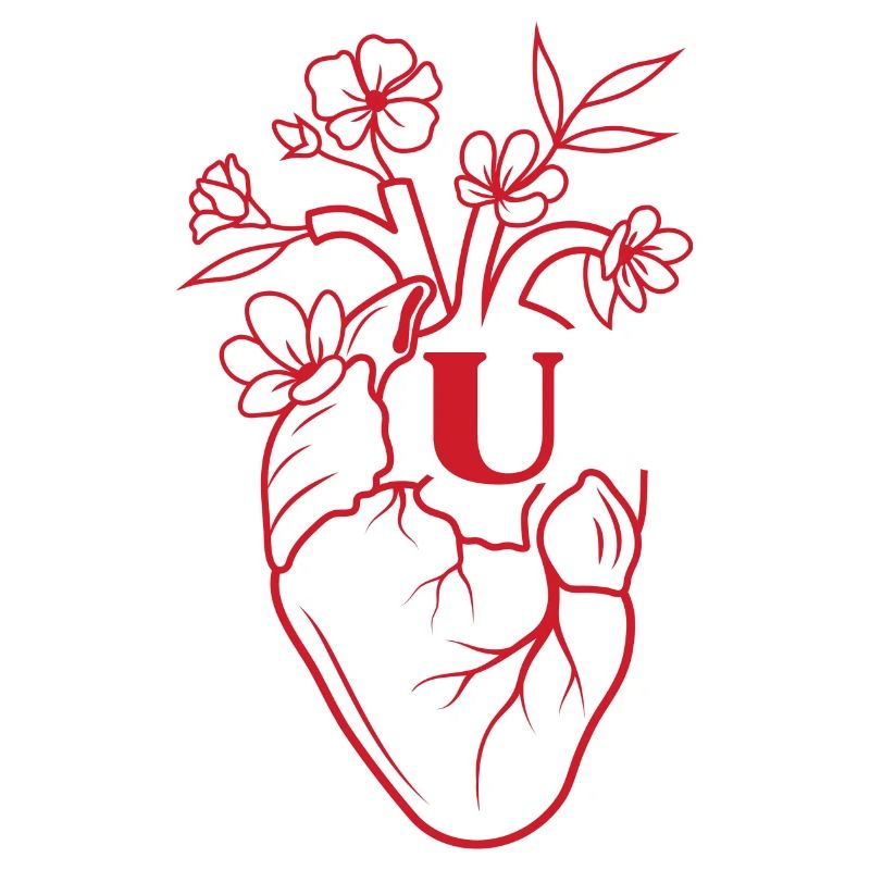 Buchstabe u Herz rote florale Anatomie