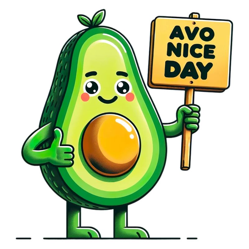 Fröhliche Avocado mit positiver Botschaft Zeichen