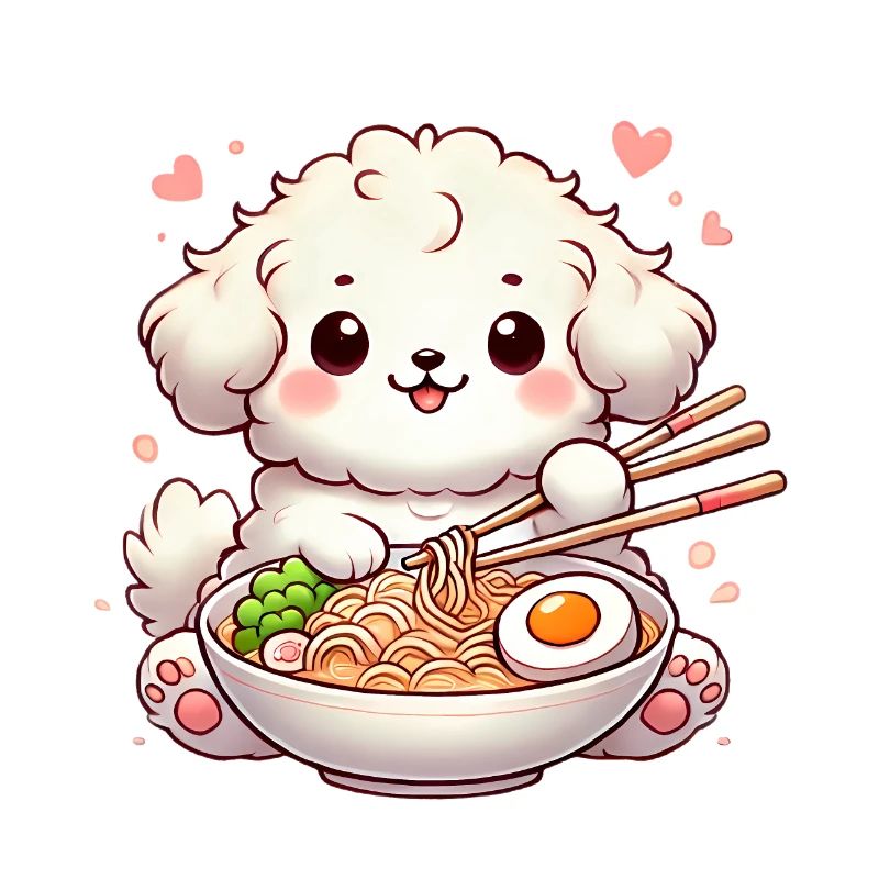 adorable chiot mangeant des ramen, illustration