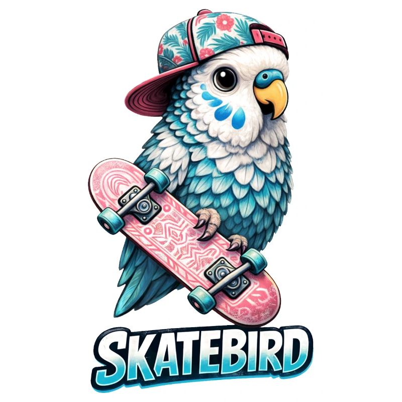 Blue Skatebird – Cool Parrot Illustration with