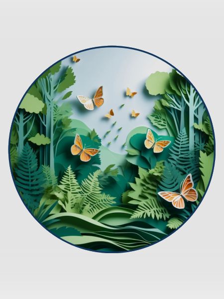 Sommerfugl og skov 3D papirklip cirkel