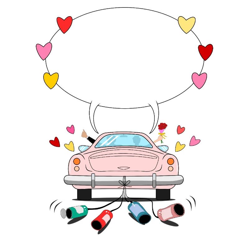 Wedding car with speech bubble in pink