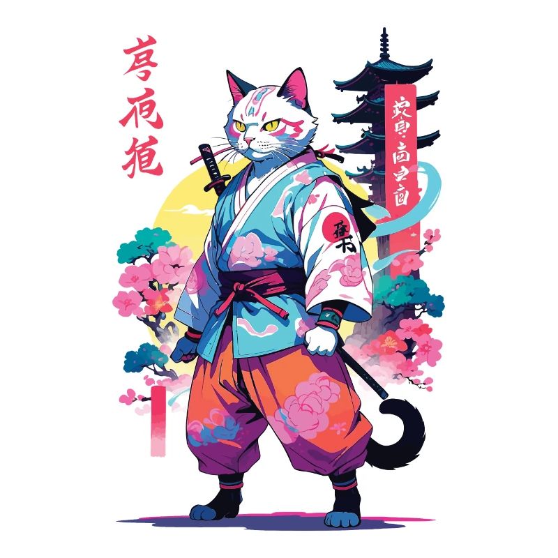 Samurai Cat Vaporwave Aesthetic