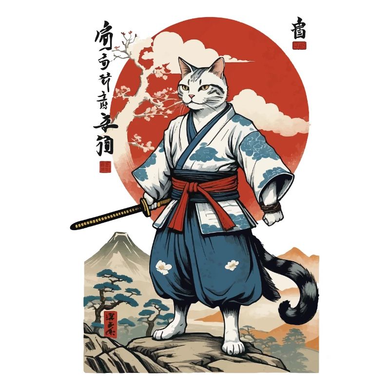 Samurai Katze Vintage Ukiyo-E Japanisches