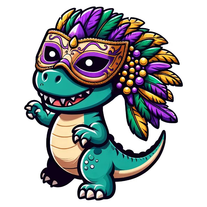 Dino T-Rex de Mardi Gras : Masque et Perles