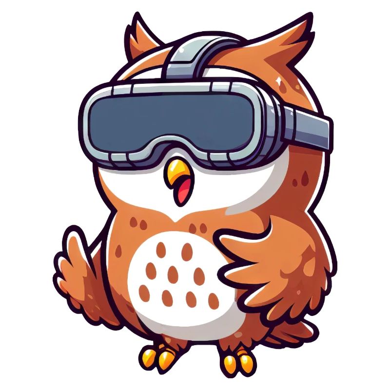 Cute Comic Owl with VR Glasses Virtual Reality