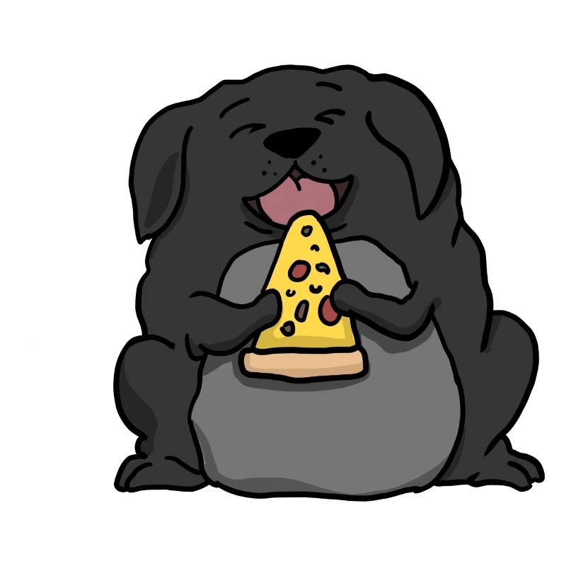 Fat Labrador Dog Eating Pizza Funny Comic Style