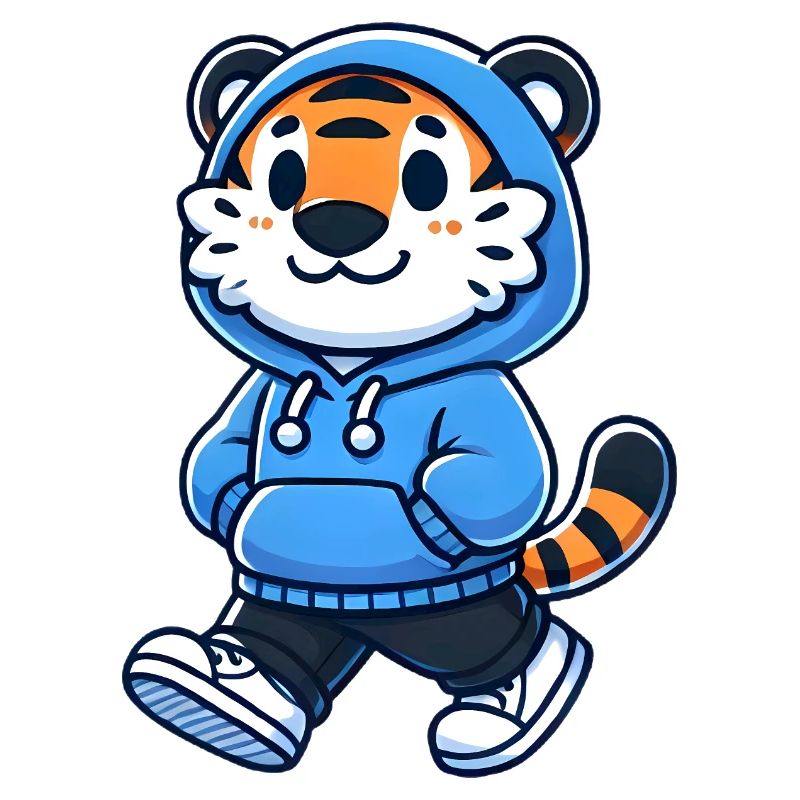Cooles Tiger-Maskottchen im blauen Kapuzenpullover