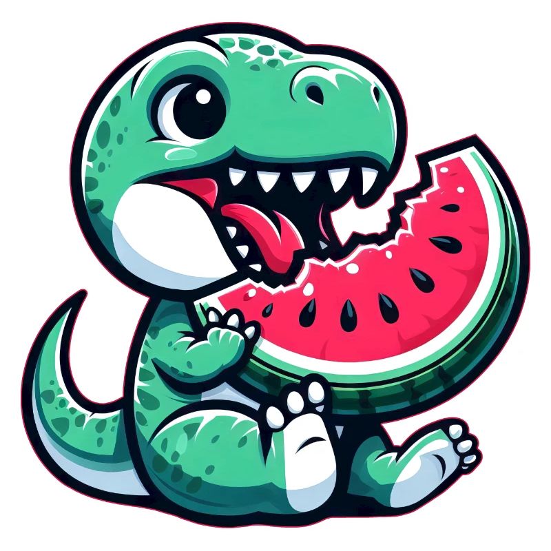 T-Rex mignon avec des fruits d’été de dessin animé de pastèque