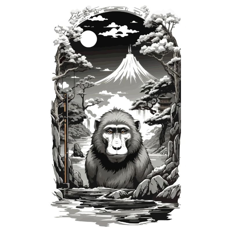 Asiatischer Affe Ukiyo-E Hot Spring Design