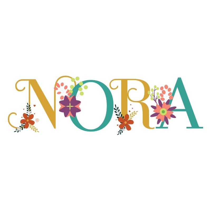 Art du nom NORA avec des fleurs brodées