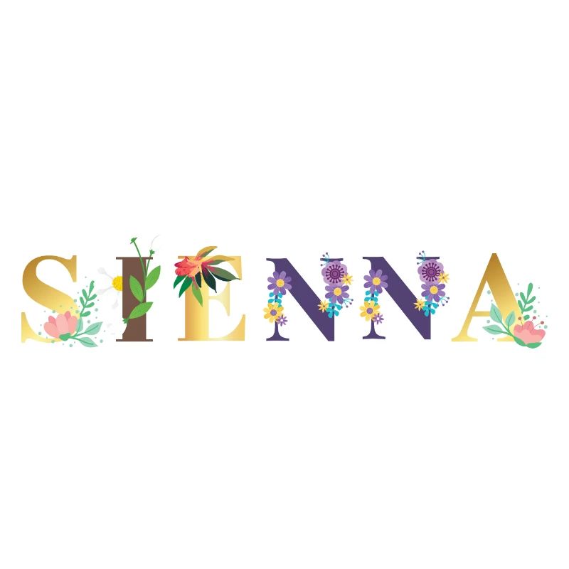 SIENNA Name Art avec fleurs brodées