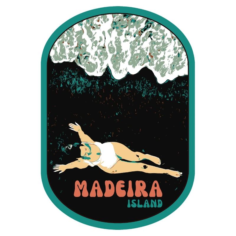 Illustration bathing black sand beach, Madeira