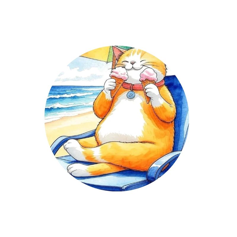 Chat sur la plage avec une glace