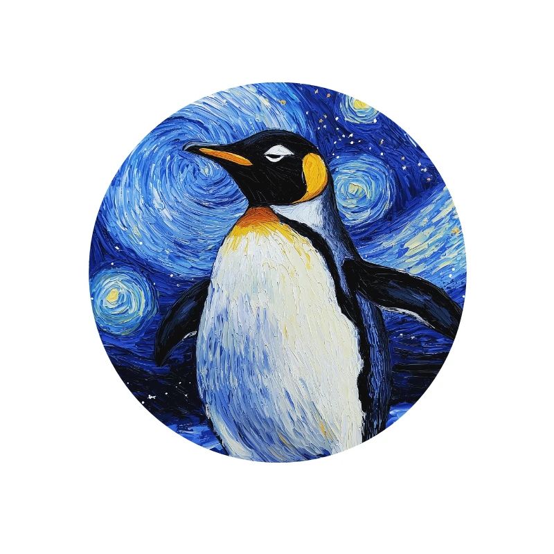 Pingouin oiseau style Van Gogh nuit étoilée