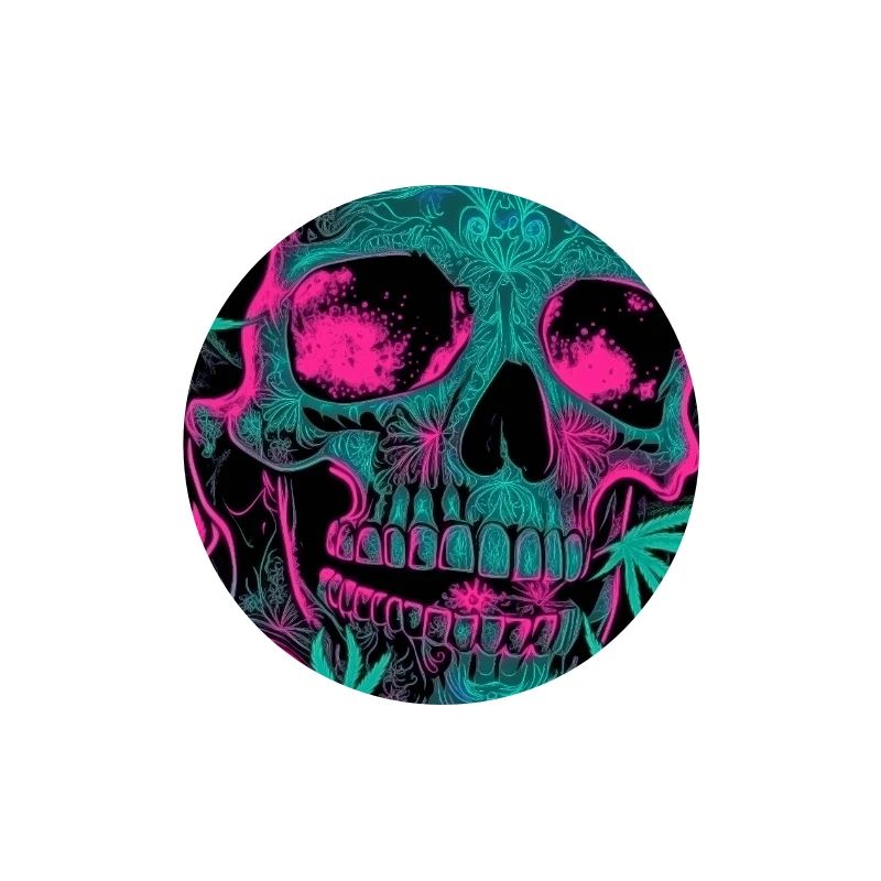 Neon Skull with Cannabis Leaf Pattern