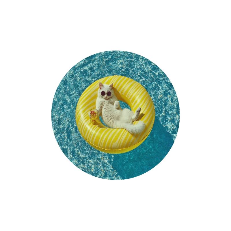 Sunlit Cat on Yellow Pool Float