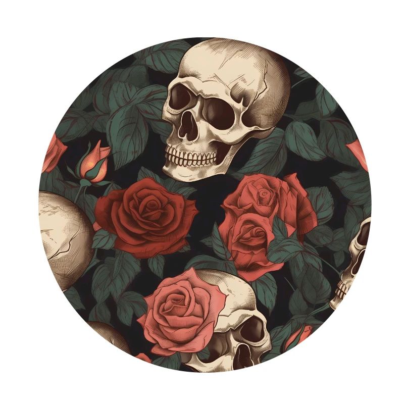 Gothic Skulls & Red Roses Pattern Dark Elegant