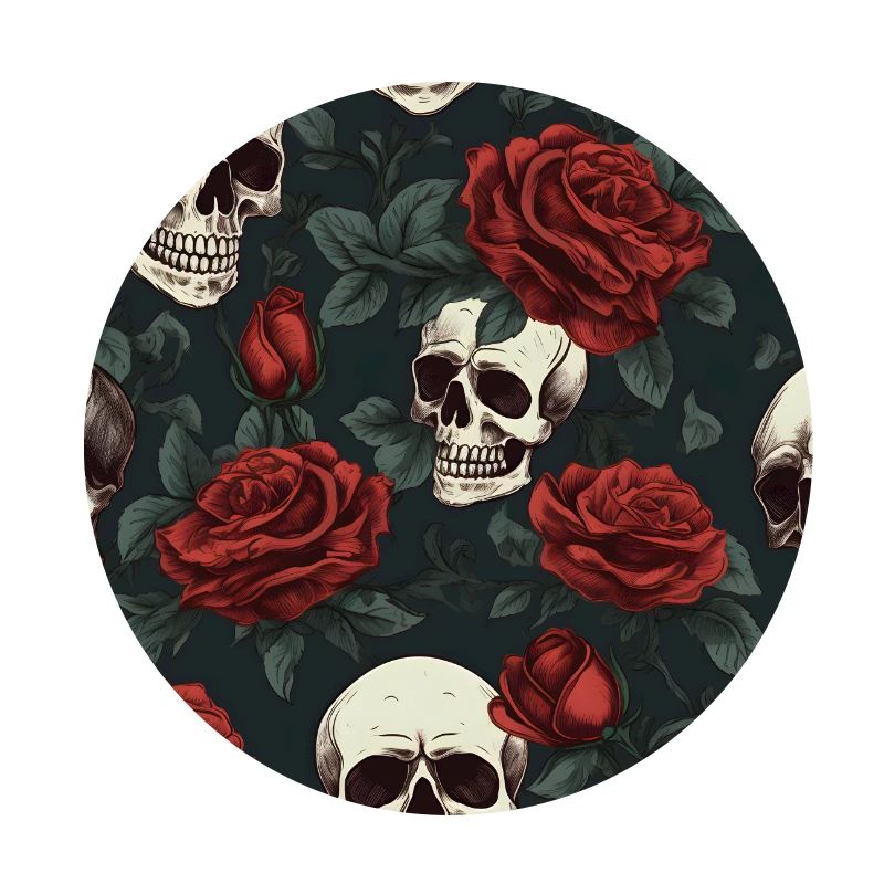 Goth Skulls & Red Roses Pattern Dark Elegant