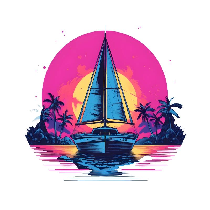 Synthwave Yacht coucher de soleil