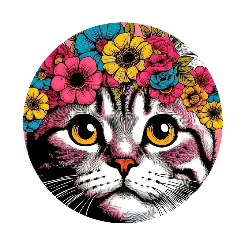 Chat avec des fleurs