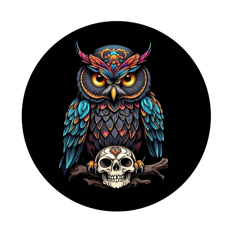 Farbenfrohe Eule mit Skull