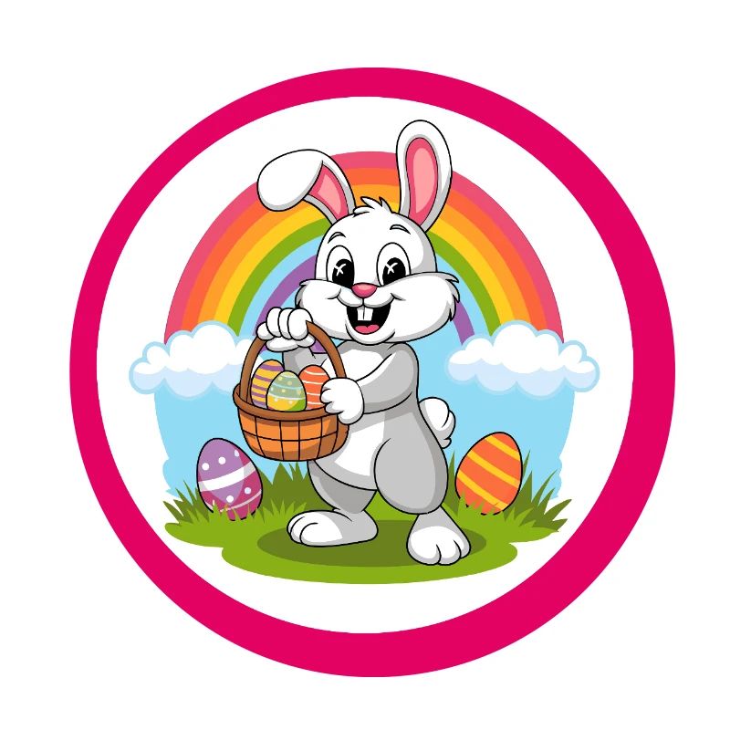 Funny Easter bunny with colorful eggs Easter eggs
