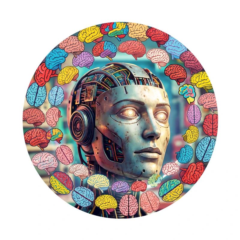 Android with brain satellites