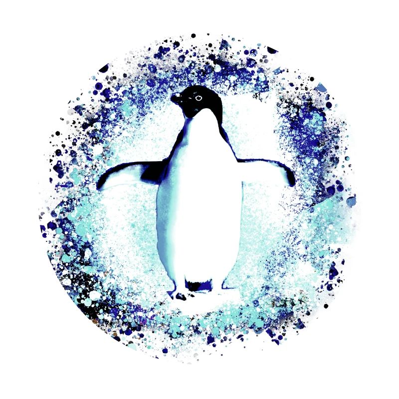 penguin,king penguin,graffiti,blue, snow